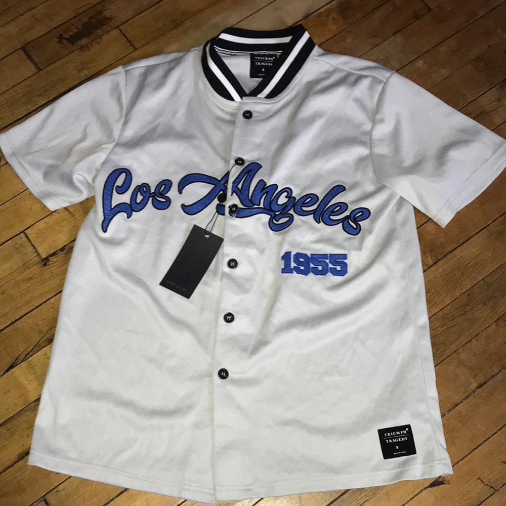 Los Angeles 1955‎ Embroidered Baseball Shirt - White/Blue